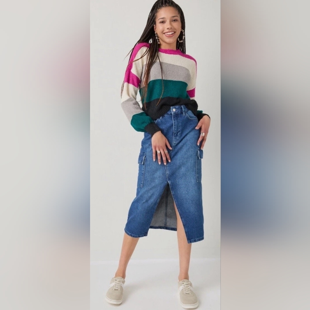 NWT Francesca's Multicolor Striped Crew Neck Sweater (Size: L)